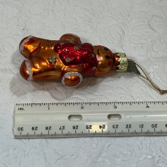 VTG Gingerbread Man Glass Glitter Christmas Tree Ornament 3.5"x2" - Picture 7 of 7